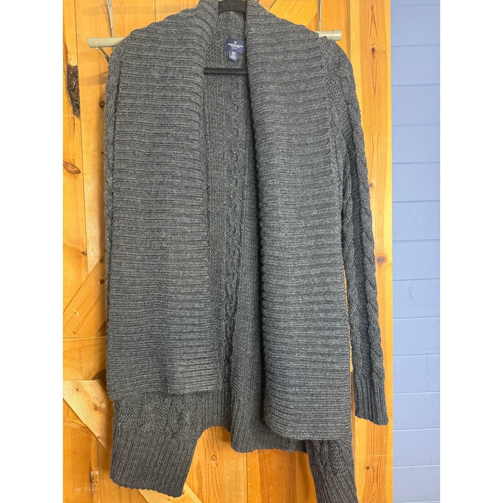 American Eagle Gray Shawl Collar Cable‎ Knit Cardigan Sweater Extra Small